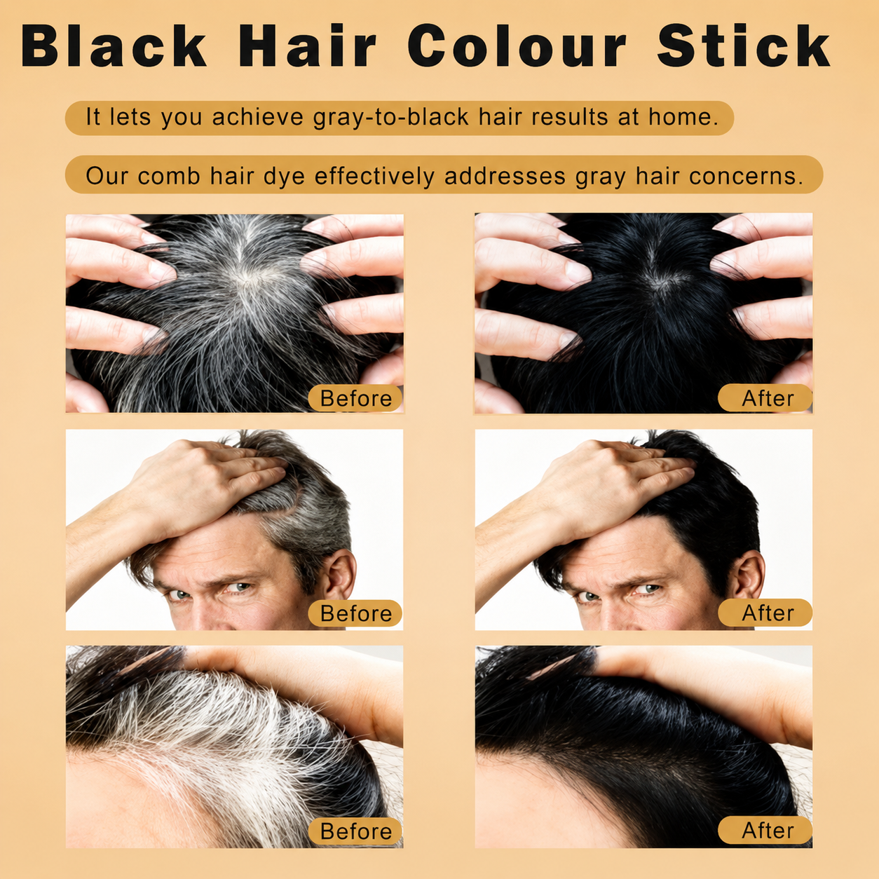 2 in 1 Hair Color Stick Comb | Instant Gray Hair Cover Touch Up Stick for Men & Women