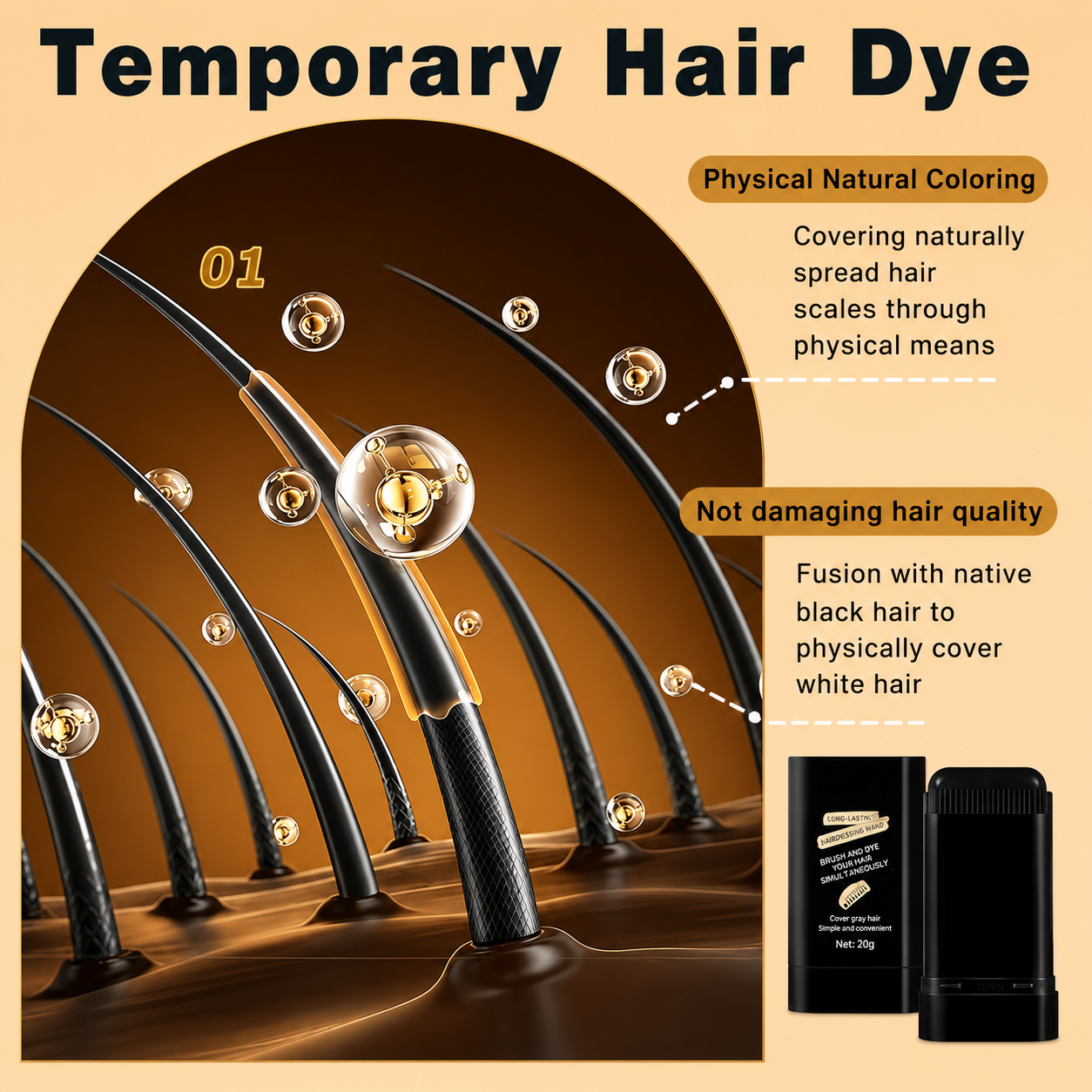 2 in 1 Hair Color Stick Comb | Instant Gray Hair Cover Touch Up Stick for Men & Women