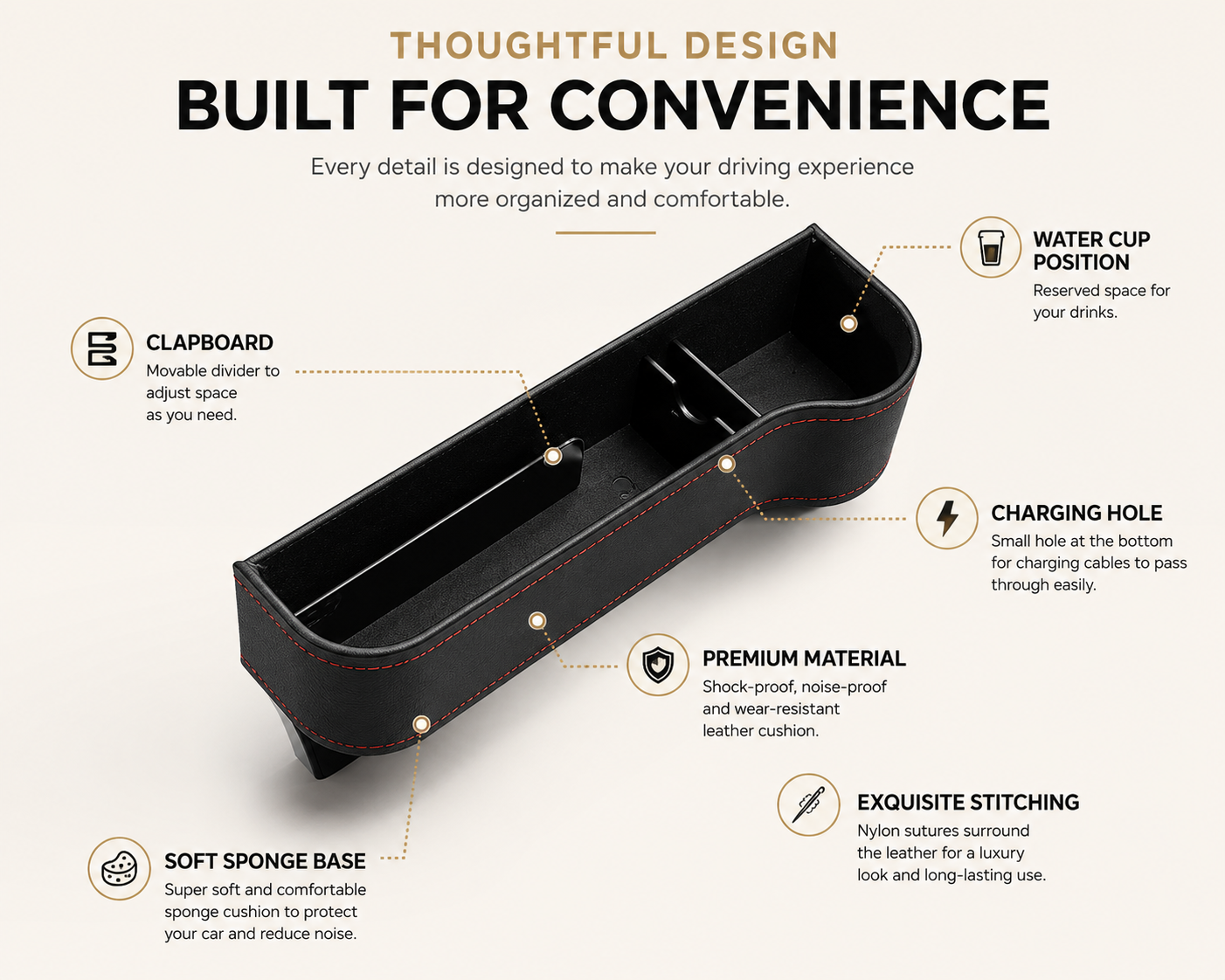 Premium Car Seat Gap Organizer – Extra Storage, Cup Holder & Phone Slot for Cars